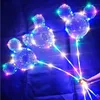 Cartoon Mouse Unicorn Heart Star Xmas Tree Shaped LED Palloncino luminoso Bobo Ball con Stick Pole Matrimonio Compleanno San Valentino Festa della mamma Decor Regalo per feste T34JB5L