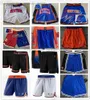 2022 NewYork ''Knicks''Men Pantalones cortos de baloncesto retro con bolsillos Pantalones de chándal con cremallera Pantalones azules y blancos