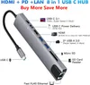 الموصلات USB C HUB 8 في 1 النوع C 3.1 إلى 4K HDMI محول مع RJ45 SD/TF Card Reader PD Charge for MacBook Notebook الكمبيوتر المحمول