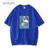 WAVLATII Donne Light Blue Flamingo Pattern Magliette Donna Nero Casual Tees Lady Manica corta Top per l'estate WT2121 220511