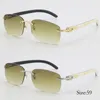 Gold Brown Lens Frames Mans Rimless Sunglasses Man Original White Mix Black Vertical Stripes Buffalo Horn Sun Glasses Woman Wire Frame Same Parts different Model