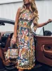 Zomer Dames Zonnejurk Boheemse Bloemenprint Strand Maxi Jurk Vintage O Hals Mouwloos Losse A-lijn Dame Straat Vakantie Jurk 220514