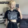 Gotik Stil Kırpma Üst T Gömlek Kadınlar Için Moda Giyim Grunge Tshirt Yaz Harajuku Tee Croptop Goth Emo Alt Giysi Dropship 220328