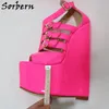 Sorbern Neon Hot Pink Wedges Sandal 20cm High Heel Platform Thick Platform Shoes Super Narrow Sole