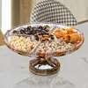 Dishes & Plates European Luxury Crystal Glass Tall Fruit Plate Creative Enamel Gold-Plated Craft Large Dessert Home Decoration