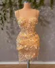 Ouro impressionante cauda vestidos para mulher festa formales lantejoulas curto vestidos de baile espaguete vestidos de fiesta masculino