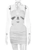 Casual Dresses Women Halter Neck Package Hip Skirt Sexig solid färg ihålig bandage veckad klänning 2022 sommar