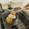 Brosse de nettoyage de cuisine manche en bambou naturel et brosse à récurer en poils de sisal pour vaisselle poêle en fonte casseroles casseroles brosse à casseroles