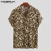 Incerun sommar mode skjorta män leopard tryck kort ärm lapel hals hawaiian strand toppar streetwear skjortor män kamisor hombre 220623