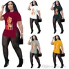 Designer Womens Plus Size Clothing Sexy Online Pants Set Fashion Queen Printed T-shirt Two Piece Jogger Suit S-XXXXL