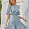 Holiday o-neck flare sleeves tassel white mini dress summer women Hollow out emboridery ruffle dresses Casual vestidos 220513