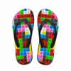 Dostosowane kobiety Flats Kapcieczki pantofli 3D Tetris Print Sandały na plażę letnią modę dla kobiet kadrowe klapki gumowe flipflops W0x1#