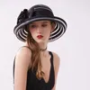 Wide Brim Hats Curling Sun Shade Cap Women Flower Wedding Hat Female Summer Mesh Feather Protection Lady European American Caps H6520 Eger22