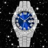 Нарученные часы заморозили кубические циркониевые часы синего цвета хип -хоп мода Высококачественный бриллиантный браслет из нержавеющей стали для меня часы для меня