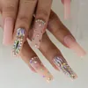 Unghie finte Luxury AB Stone Faux Ongles Strass Decorativi Quadrati extra lunghi Falsi Gegoues Punte per manicure progettate Colore nudo Prud22