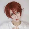 Short Straight Wigs Wine Red Synthetic Hair with Bangs for Men Male Women Heat Resistant Cosplay Costume Anime Daily Wig 220622