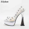 Sandales Design Rivet Cristal Pompes À Bout Ouvert Mariage Femmes Talons Hauts Pvc Transparent Sexy Night Club Femme Plate-Forme Chaussures 220232