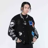 2022 Hip Hop Loose Baseball Jacket Coat Män Kvinnor Streetwear Bomber Skull Patches Harajuku Broderi Varsity