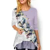 T-shirt a maniche lunghe con stampa floreale da donna elegante all'inizio della primavera Magliette da donna Casual Streewear O-Collo T-shirt moda Abbigliamento 220321