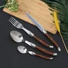 Flatware Sets Jaswehome 4PCS Stainless Steak Knife Set Dinnerware ABS Wood Grain Handle Fork Spoon TablewareFlatware