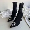 Mode Mince Talon Haut Femmes Designer Bottes Amina Muaddi Bottes À Bout Pointu Martin Desert Boot Paillettes Médaille Grossier Antidérapant Chaussures D'hiver Taille US4-11 NO387