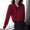 Women's Blouses shirts vrouwen imitatie zijden blouse lange mouw dames kantoor werk elegante boog vrouwelijke s-4xlwomen's