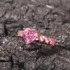 Bulle lettre rose coeur zircon pierres anneaux complets Hip Hop glacé bijoux pour femmes 10mm de largeur