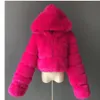 Hochwertige, pelzige, kurze Kunstmäntel und Jacken für Damen, flauschiger Übermantel mit Kapuze, rosafarbene Winterpelzjacke, Designer-Kleidung, Kapuzenpullover mit Reißverschluss, Designer-Kleidung für Damen