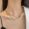 Цепи 2022 Винтажные квадратные зеленые хрустальные подвесные ожерелье Корейская нержавеющая сталь для женщин роскошные сексуальные шейки клавиля
