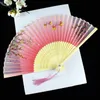 Mix Color Chinese Style Silk Hand Fans Weddings Printed Flower Butterfly Wooden Handle Wedding Dancing Props with Tassels C0826