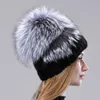 Berets Women Winter Hat Warm Natural Fur Mink Knitted Hats Stylish Russian With Diamond Fashion Female Genuine Snow