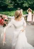 2022 Robes de mariée country robe nuptiale avec 3/4 manches longues en dentelle applique scoop cou tulle sweep train sur mesure