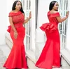 2023 Attractive Red Mermaid Arabic Evening Dresses Bateau Neck Sequined Beaded Evening Gowns Satin Floor Length Appliqued Formal Prom Dress GC1222