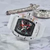 Prawo męskie zegarek luksusowe designerskie zegarki sportowe przezroczyste obudowę 44 mm chronograph zegarek na rękę silikonowy pasek kwarcowy men Cloc155n