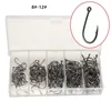 5 Sizes Mixed 8#-12# Black Ise Hook High Carbon Steel Barbed Hooks Asian Carp Fishing Gear 500 Pieces / 1 Box WH-27