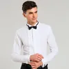 Män bröllop tuxedo långärmad klänning tröja franska manschettknappar swallowtail vik mörk knapp design gentleman shirt vit röd svart 220323