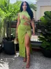 Lässige Kleider Elegante ärmellose aushöhlen Party Abend Langes Kleid für Frauen Sexy Split Urlaub Strand Maxi Desses 2022 Sommer Green Clot