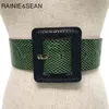 Rainie Sean Snakeskin grão Mulheres de cintura larga cintura quadrada grande fivela outono verde rosa preto amarelo vintage feminino cinturões h220418