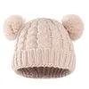 Berretto per bebè tinta unita Berretto invernale per bambini caldi Cappelli intrecciati a maglia per bimbetti Ragazzi Simpatico cappello con doppio pompon