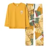 秋冬女性パジャマの家の服プラスサイズの寝室セット長袖パジャマのための長袖パジャマ100％コットンピジャマ220329