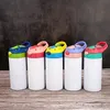 7 modèles en stock tasse de sublimation vierge enfants gobelet biberon tasses de paille 12 oz bouteilles d'eau blanches avec pailles et couvercle portable 7 couleurs impression de couvercle en gros