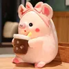 Kawaii Pink Pig Cuddly Toy Boba Pig 소프트 인형 베개 ldren 장난감 생일 크리스마스 선물 Girl J220729