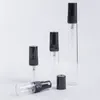 Glas tom flaska parfym spray klart 2,5 ml 3 ml 5 ml svart plastskyddstryck tryck atomizer bärbar påfyllningsbara små provflaskor