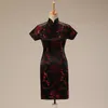 エスニック服高品質の黒人中国人女性サテンqipaoミニチョンサムドレスムジェールベスティド伝統的なマンダリンカラー服