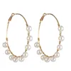 Hoop & Huggie Simple Women's Big Pearl Earrings Ring Gold Metal Round Fashion Circle Statement Party JewelryHoop