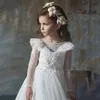 Lovey Holy Lace Princess Flower Girl Ball Gown Första nattvarden för flickor ärmlös tyllor Toddler Baby Pageant Dresses 403