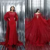 Tony Chaaya 2022 Red Mermaid Prom Kleider Perlen Pailletten Frauen Formale Abendkleider Langarm Chiffon vestido de novia