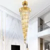 Grande lampadario di cristallo Lampade a sospensione a LED di lusso Telaio di illuminazione in metallo dorato per scala a soppalco Lobby Villa Living Room Decor