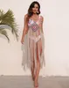 Женщина чистое ручное крючок платье длинные кисточки сшитые пляжу блузка сексуальная подвеска юбка лето 2022