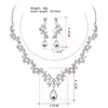 Orecchini Collana Moda di lusso Elegante fiore di strass Set di gioielli da sposa Set di lacrima color argento per regalo di nozze da donna